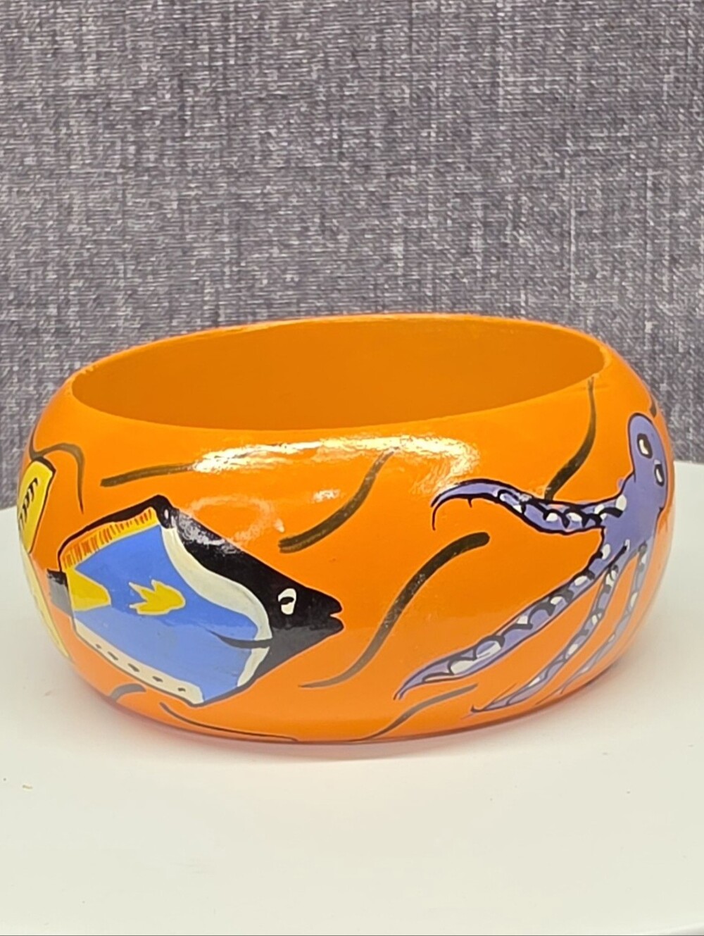 Hand Painted Wood Fish Bangle Bracelet Orange Made in India Size 8